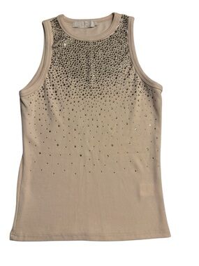 LC Lizette Collection Embellished Cream Sleeveless Jewel-Accent Tank Top